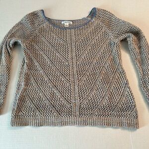 JohnPaulRichard Open-Knit Gray Sweater size Large blue accents